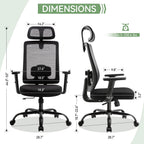 Meilocar Ergonomic Office Chair, Office Desk Chair with High Back Mesh and Adjustable Lumbar Support, Rolling Work Chairs with Wheels and Adjustable Headrests, Wide Cushion