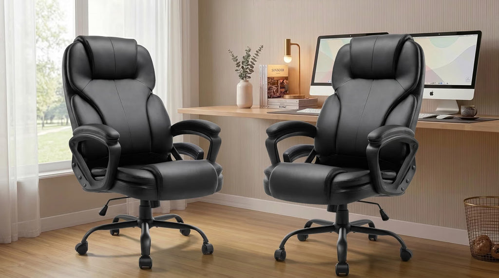 Meilocar Ergonomic Office Chair with High Back, Comfy Desk Chair, Adjustable Executive Office Chair for Home Office, Big and Tall Computer Chair Heavy Duty, Set of 2, Faux Leather Black