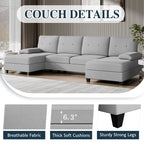 Meilocar Sectional Couches for Living Room, 106 in U Shaped Couch Soft Sectional Sofa with Double Chaise, Comfortable 4 Seat Couch