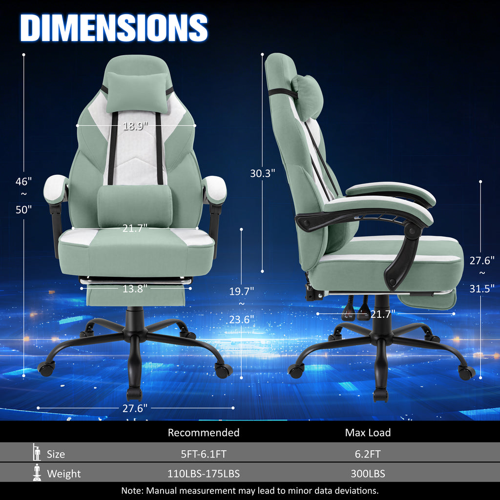 Meilocar Gaming Chair with Footrest Fabric Gaming Chair for Adults with Massage Lumbar Support, High Back Ergonomic Computer Chair, Pocket Spring Cushion, 150°Reclining & Linkage Armrests