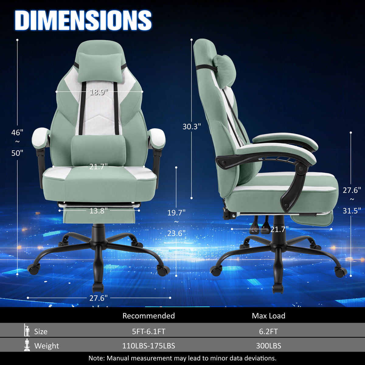 Meilocar Gaming Chair with Footrest Fabric Gaming Chair for Adults with Massage Lumbar Support, High Back Ergonomic Computer Chair, Pocket Spring Cushion, 150°Reclining & Linkage Armrests