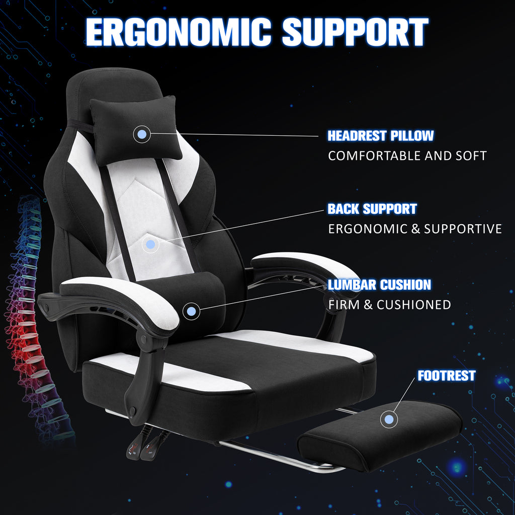 Meilocar Gaming Chair with Footrest Fabric Gaming Chair for Adults with Massage Lumbar Support, High Back Ergonomic Computer Chair, Pocket Spring Cushion, 150°Reclining & Linkage Armrests