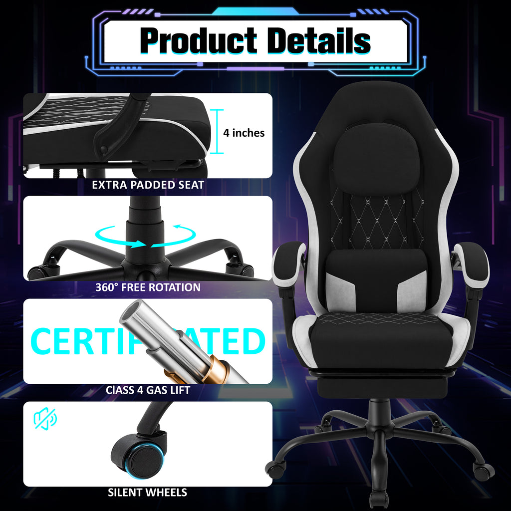 Meilocar Gaming Chair with Footrest, Ergonomic Fabric Desk Chair