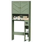 Meilocar 65.4" Over the Toilet Storage Cabinet, 29.1" Wide Bathroom Organizer with Toilet Paper Holder & Adjustable Shelf, Freestanding Space Saving Cabinet for Apartment, Laundry, Green