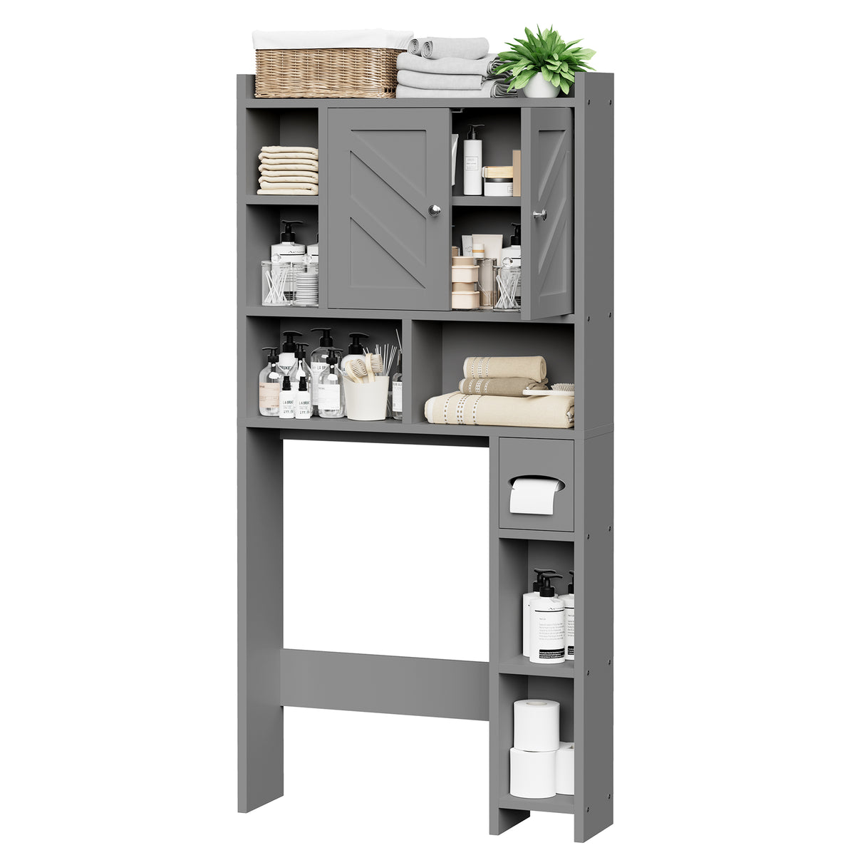 Meilocar Over the Toilet Storage Cabinet, Freestanding Storage Cabinet Over Toilet, Bathroom Storages Organizer Cabinets with Toilet Paper Holder Stand and Adjustable Shelf