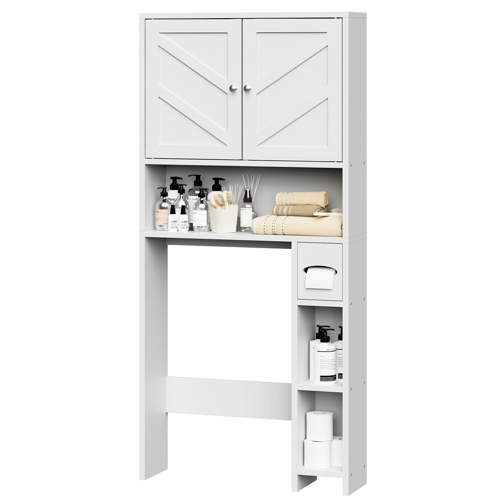 Meilocar Over Toilet Storage Cabinet with Toilet Paper Holder Stand, Freestanding Bathroom Storage Cabinet Over Toilet Organizer Space Saver W/Adjustable Shelf,
