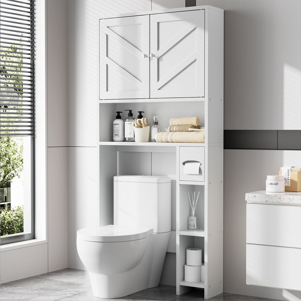 Meilocar Over Toilet Storage Cabinet with Toilet Paper Holder Stand, Freestanding Bathroom Storage Cabinet Over Toilet Organizer Space Saver W/Adjustable Shelf,