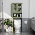 Meilocar Over the Toilet Storage Cabinet, Bathroom Storage Cabinet, 65.4 Inch Space Saver, Storage Organizer Over Toilet with Glass Doors and Adjustable Shelf