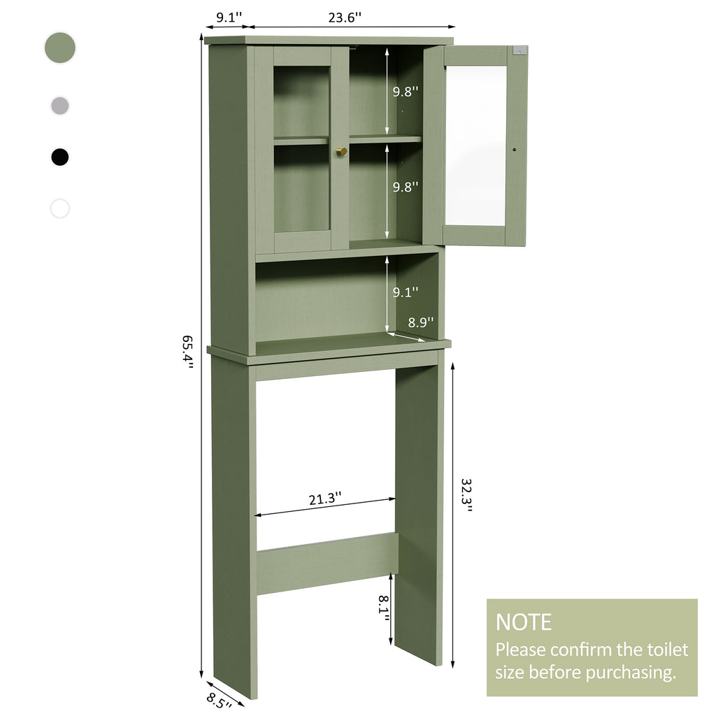 Meilocar Over the Toilet Storage Cabinet, Bathroom Storage Cabinet, 65.4 Inch Space Saver, Storage Organizer Over Toilet with Glass Doors and Adjustable Shelf