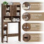 Meilocar Over the Toilet Storage Cabinet, Freestanding Storage Cabinet Over Toilet, Bathroom Storages Organizer Cabinets with Toilet Paper Holder Stand and Adjustable Shelf， Walnut