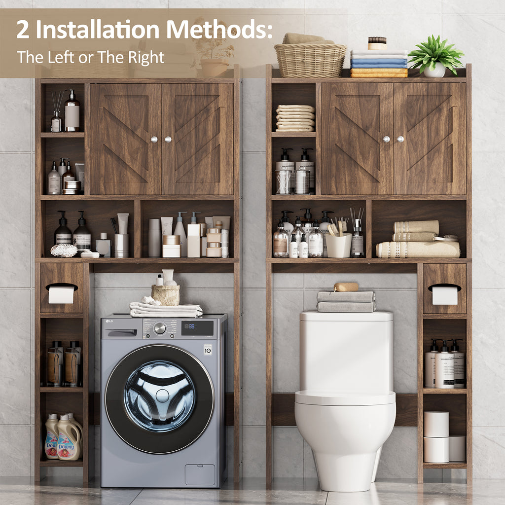 Meilocar Over the Toilet Storage Cabinet, Freestanding Storage Cabinet Over Toilet, Bathroom Storages Organizer Cabinets with Toilet Paper Holder Stand and Adjustable Shelf， Walnut