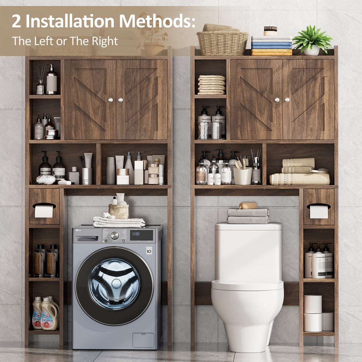 Meilocar Over the Toilet Storage Cabinet, Freestanding Storage Cabinet Over Toilet, Bathroom Storages Organizer Cabinets with Toilet Paper Holder Stand and Adjustable Shelf， Walnut