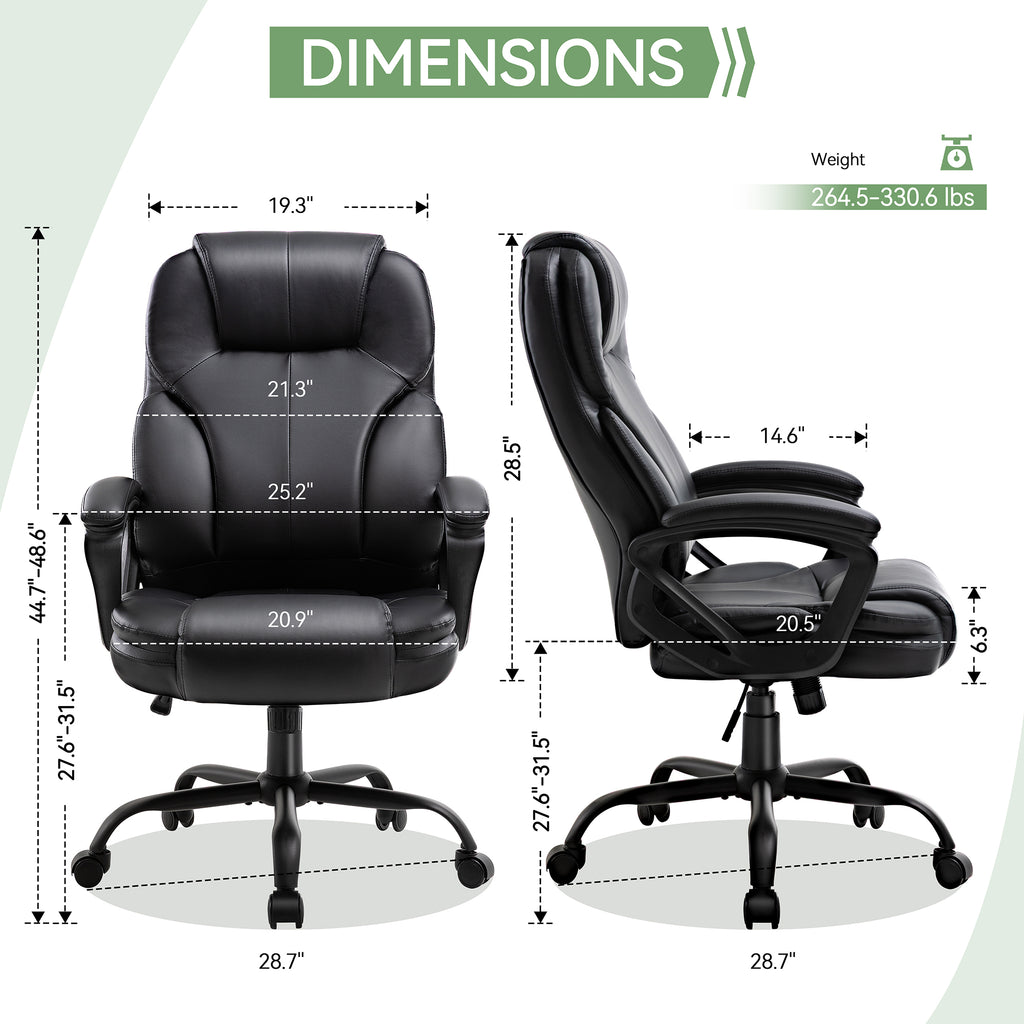 Meilocar Ergonomic Office Chair with High Back, Comfy Desk Chair, Adjustable Executive Office Chair for Home Office, Big and Tall Computer Chair Heavy Duty, Set of 2, Faux Leather Black