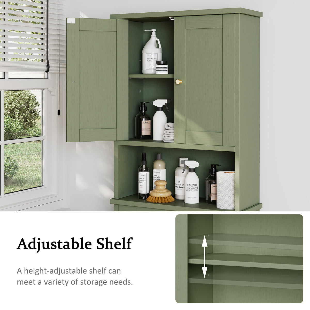 Meilocar Over the Toilet Storage Cabinet, Bathroom Storage Organizer Over Toilet, Space Saver W/Adjustable Shelf & Open Shelf