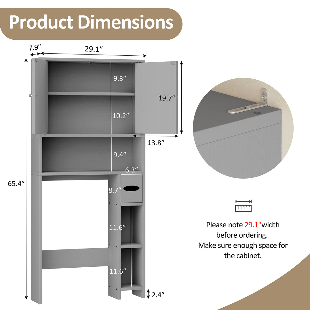 Meilocar Over Toilet Storage Cabinet with Toilet Paper Holder Stand, Freestanding Bathroom Storage Cabinet Over Toilet Organizer Space Saver W/Adjustable Shelf,