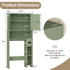 Meilocar 65.4" Over the Toilet Storage Cabinet, 29.1" Wide Bathroom Organizer with Toilet Paper Holder & Adjustable Shelf, Freestanding Space Saving Cabinet for Apartment, Laundry, Green