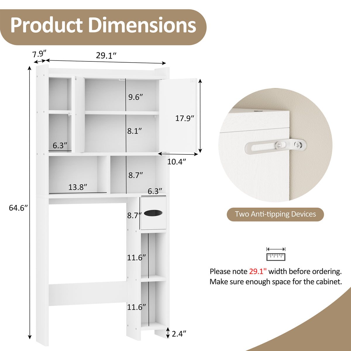 Meilocar Over the Toilet Storage Cabinet, Freestanding Storage Cabinet Over Toilet, Bathroom Storages Organizer Cabinets with Toilet Paper Holder Stand and Adjustable Shelf
