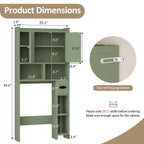 Meilocar 65.4" Over the Toilet Storage Cabinet, 29.1" Wide Bathroom Organizer with Toilet Paper Holder & Adjustable Shelf, Freestanding Space Saving Cabinet for Apartment, Laundry, Green