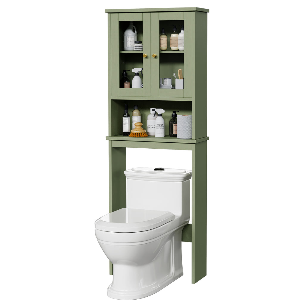 Meilocar Over the Toilet Storage Cabinet, Bathroom Storage Cabinet, 65.4 Inch Space Saver, Storage Organizer Over Toilet with Glass Doors and Adjustable Shelf