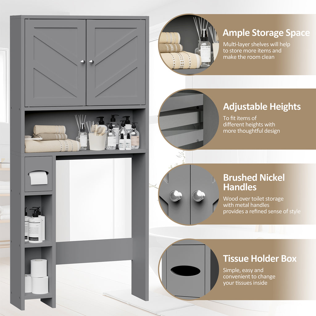 Meilocar Over Toilet Storage Cabinet with Toilet Paper Holder Stand, Freestanding Bathroom Storage Cabinet Over Toilet Organizer Space Saver W/Adjustable Shelf,