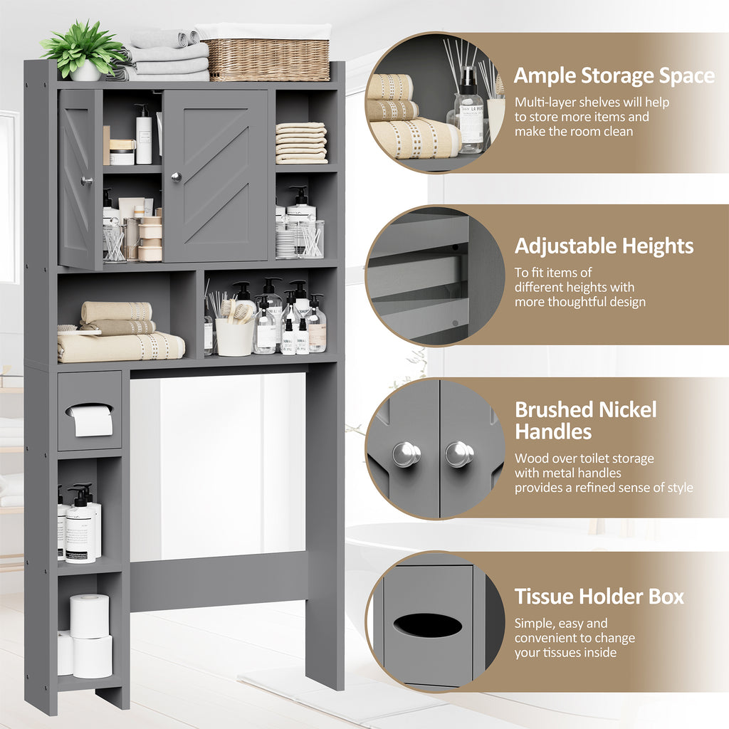 Meilocar Over the Toilet Storage Cabinet, Freestanding Storage Cabinet Over Toilet, Bathroom Storages Organizer Cabinets with Toilet Paper Holder Stand and Adjustable Shelf