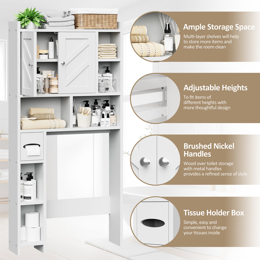 Meilocar Over the Toilet Storage Cabinet, Freestanding Storage Cabinet Over Toilet, Bathroom Storages Organizer Cabinets with Toilet Paper Holder Stand and Adjustable Shelf