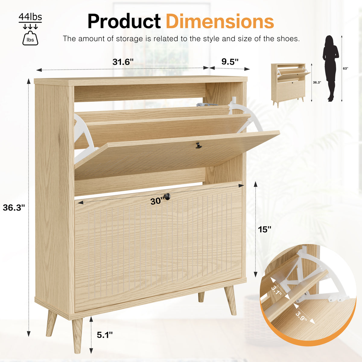 Shoe Cabinet with 2 Flip Drawers, Freestanding Wooden Shoe Storage Cabinet, Modern Fluted Shoe Organizer with Fluted Doors for Entryway, Hallway