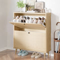 Shoe Cabinet with 2 Flip Drawers, Freestanding Wooden Shoe Storage Cabinet, Modern Fluted Shoe Organizer with Fluted Doors for Entryway, Hallway