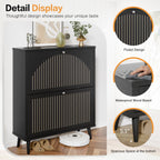 Shoe Cabinet with 2 Flip Drawers, Freestanding Wooden Shoe Storage Cabinet, Modern Fluted Shoe Organizer with Fluted Doors for Entryway, Hallway