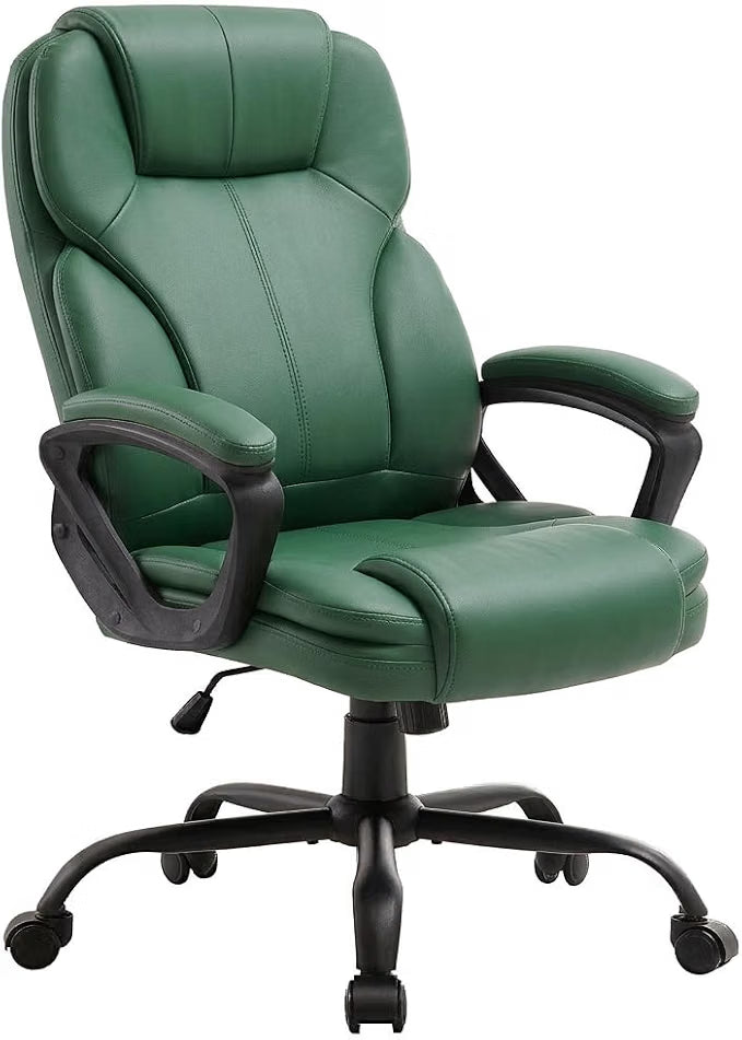 Meilocar Home Office Chair, Big and Tall Computer Chair Heavy Duty, Ergonomic Chairs with High Back and Armrests, 360° Swivel, Thick Wide Cushion, Faux Leather Black, Green
