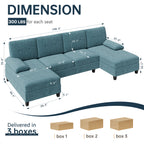 Meilocar Sectional Couches for Living Room, U Shaped Couch 4 Seat Sofa with Removable Pillows for Apartment and Small Space (Striped Blue)