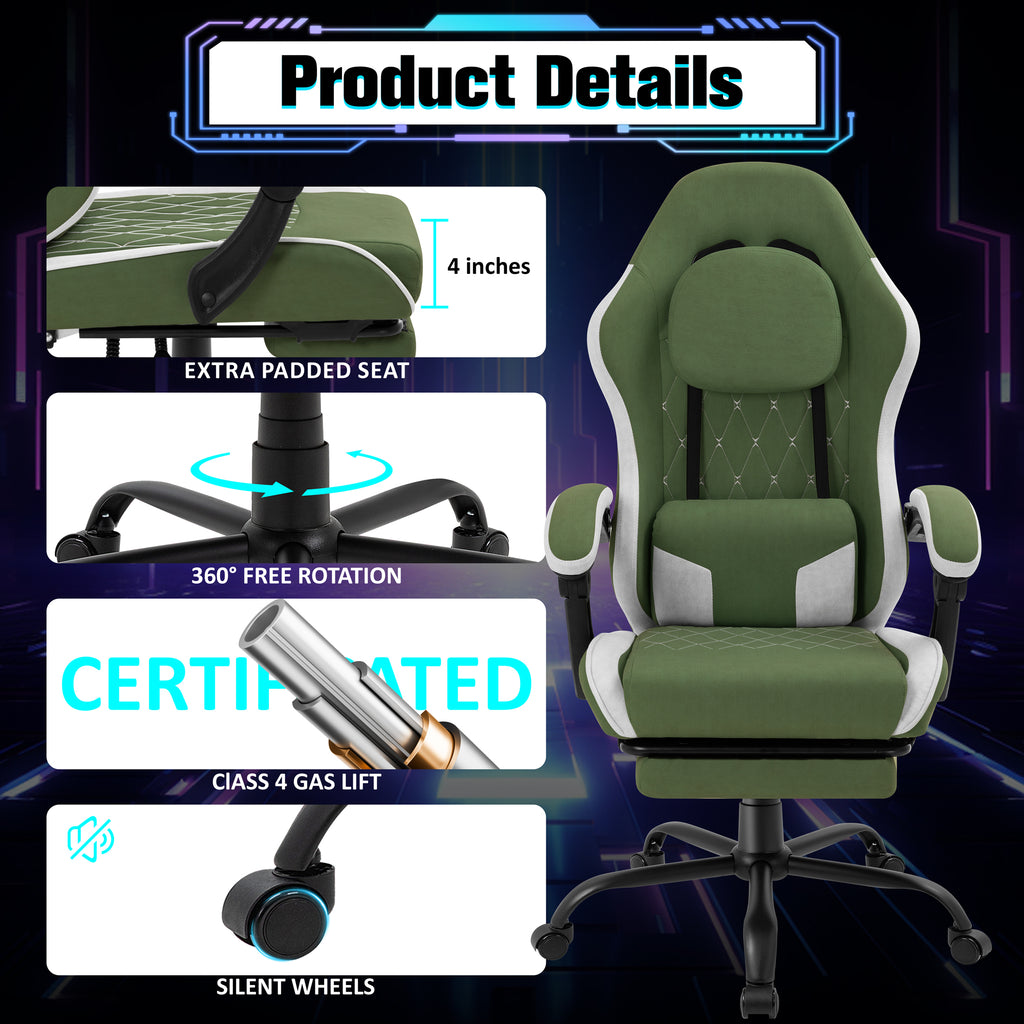 Meilocar Gaming Chair with Footrest, Ergonomic Fabric Desk Chair