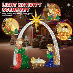 Meilocar 6FT Lighted Nativity Scene Outdoor Christmas Decoration, 4 PC Set Pre-Lit Holy Family Set Mary Joseph Jesus North Star with 240 LED Lights for Lawn Yard Patio