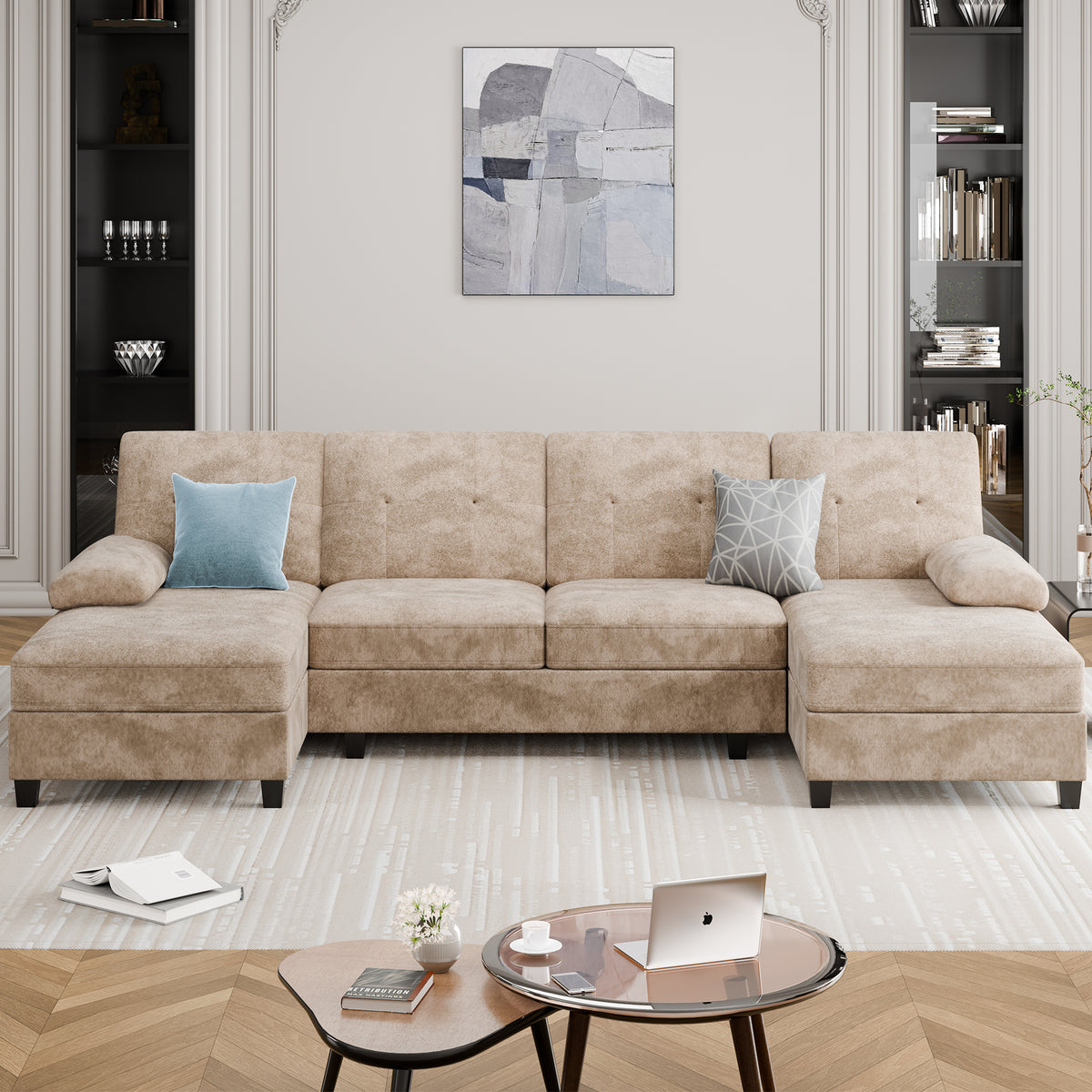 Meilocar Sectional Couches for Living Room, 106 in U Shaped Couch Soft Sectional Sofa with Double Chaise, Comfortable 4 Seat Couch