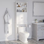 Meilocar Over the Toilet Storage Cabinet for Bathroom, 75in Black Over Toilet Cabinet Freestanding Storage Organizer, Space Saver with Doors and Adjustable Shelf