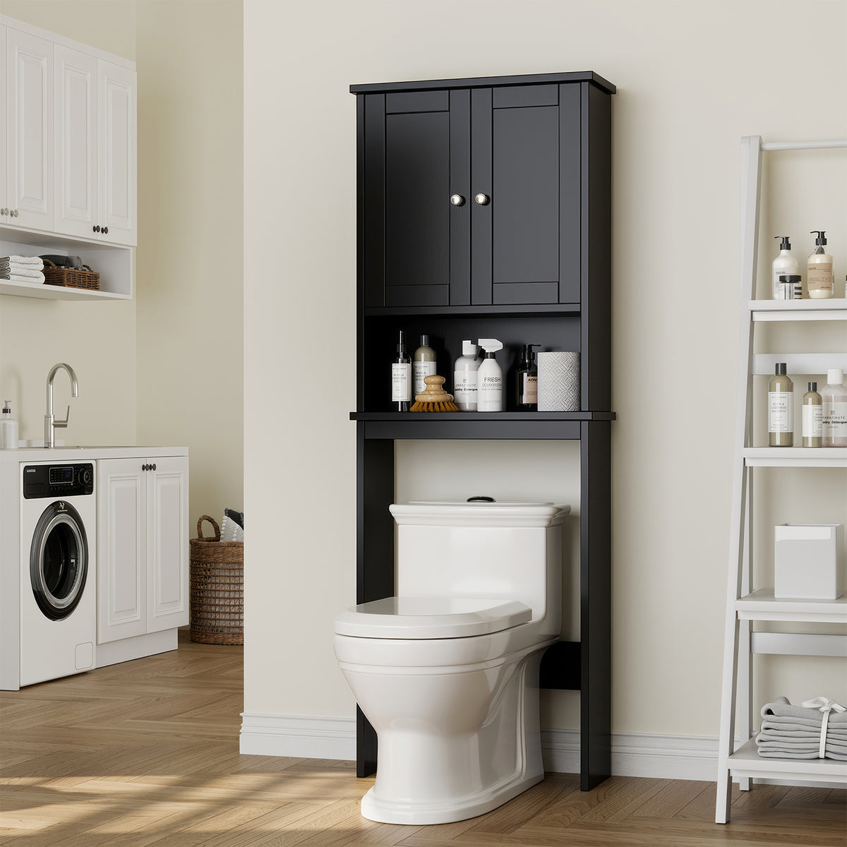 Meilocar Over the Toilet Storage Cabinet, Bathroom Storage Cabinet White Organizer Over Toilet, Bathroom Space Saver with Adjustable Shelf