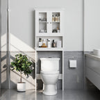 Meilocar Over the Toilet Storage Cabinet, Bathroom Storage Cabinet, 65.4 Inch Space Saver, Storage Organizer Over Toilet with Glass Doors and Adjustable Shelf