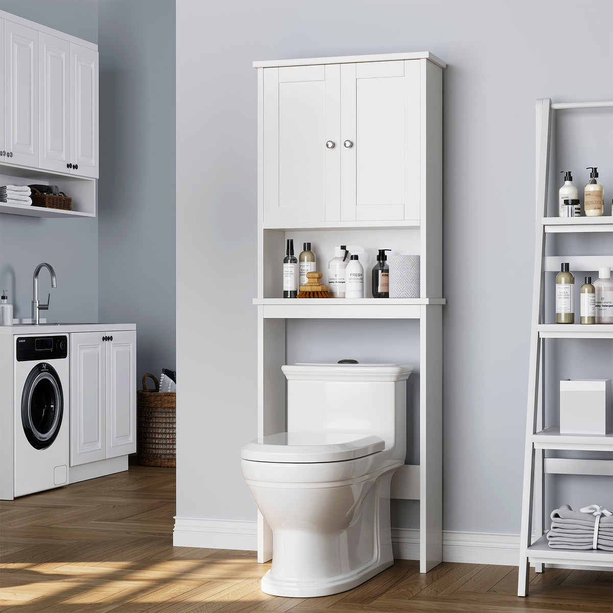 Meilocar Over the Toilet Storage Cabinet, Bathroom Storage Organizer Over Toilet, Space Saver W/Adjustable Shelf & Open Shelf