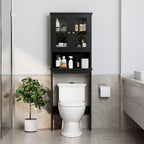 Meilocar Over the Toilet Storage Cabinet, Bathroom Storage Cabinet, 65.4 Inch Space Saver, Storage Organizer Over Toilet with Glass Doors and Adjustable Shelf