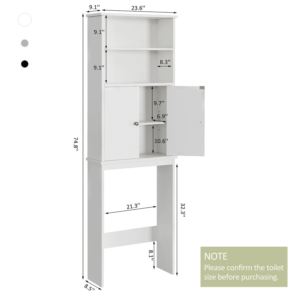 Meilocar Over the Toilet Storage Cabinet for Bathroom, 75in Black Over Toilet Cabinet Freestanding Storage Organizer, Space Saver with Doors and Adjustable Shelf