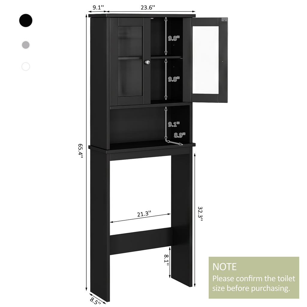 Meilocar Over the Toilet Storage Cabinet, Bathroom Storage Cabinet, 65.4 Inch Space Saver, Storage Organizer Over Toilet with Glass Doors and Adjustable Shelf