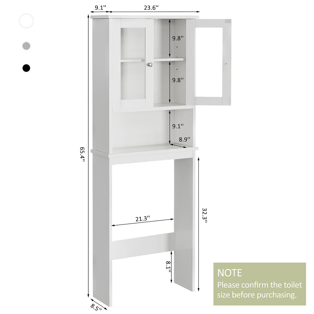 Meilocar Over the Toilet Storage Cabinet, Bathroom Storage Cabinet, 65.4 Inch Space Saver, Storage Organizer Over Toilet with Glass Doors and Adjustable Shelf