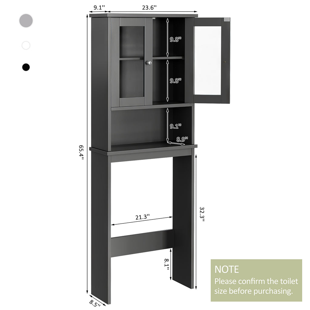 Meilocar Over the Toilet Storage Cabinet, Bathroom Storage Cabinet, 65.4 Inch Space Saver, Storage Organizer Over Toilet with Glass Doors and Adjustable Shelf