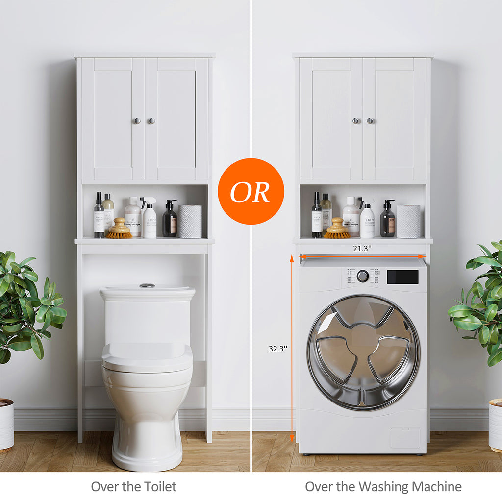 Meilocar Over the Toilet Storage Cabinet, Bathroom Storage Organizer Over Toilet, Space Saver W/Adjustable Shelf & Open Shelf