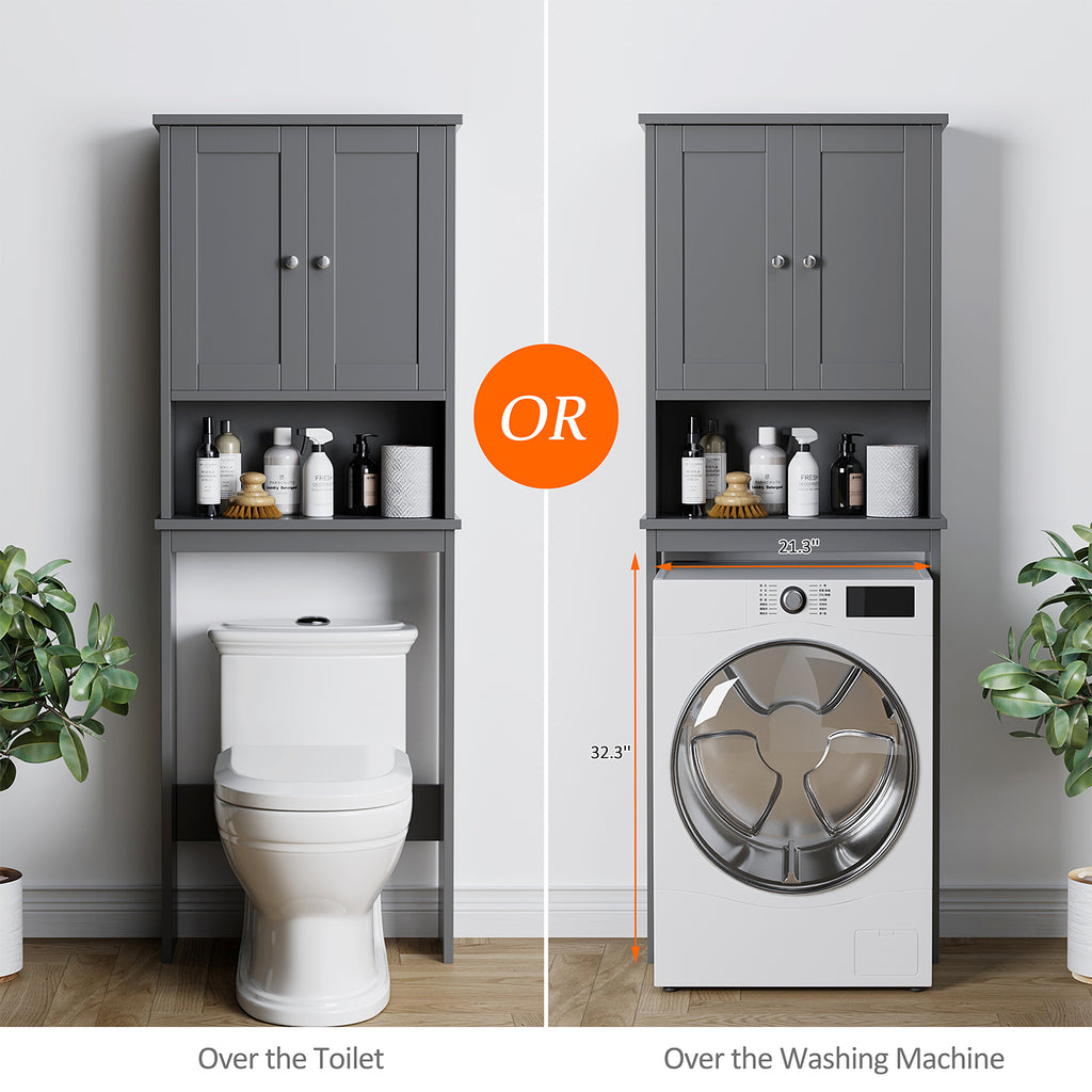 Meilocar Over the Toilet Storage Cabinet, Bathroom Storage Cabinet White Organizer Over Toilet, Bathroom Space Saver with Adjustable Shelf