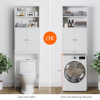 Meilocar Over the Toilet Storage Cabinet for Bathroom, 75in Black Over Toilet Cabinet Freestanding Storage Organizer, Space Saver with Doors and Adjustable Shelf
