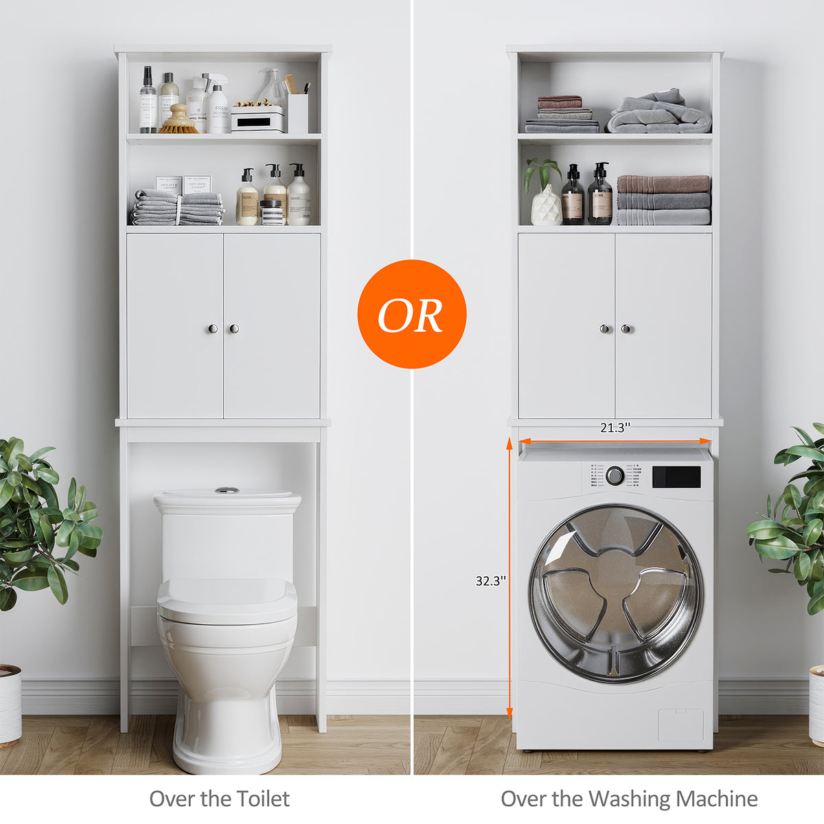 Meilocar Over the Toilet Storage Cabinet for Bathroom, 75in Black Over Toilet Cabinet Freestanding Storage Organizer, Space Saver with Doors and Adjustable Shelf