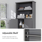 Meilocar Over the Toilet Storage Cabinet for Bathroom, 75in Black Over Toilet Cabinet Freestanding Storage Organizer, Space Saver with Doors and Adjustable Shelf