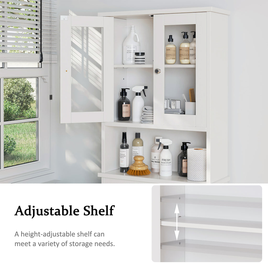 Meilocar Over the Toilet Storage Cabinet, Bathroom Storage Cabinet, 65.4 Inch Space Saver, Storage Organizer Over Toilet with Glass Doors and Adjustable Shelf