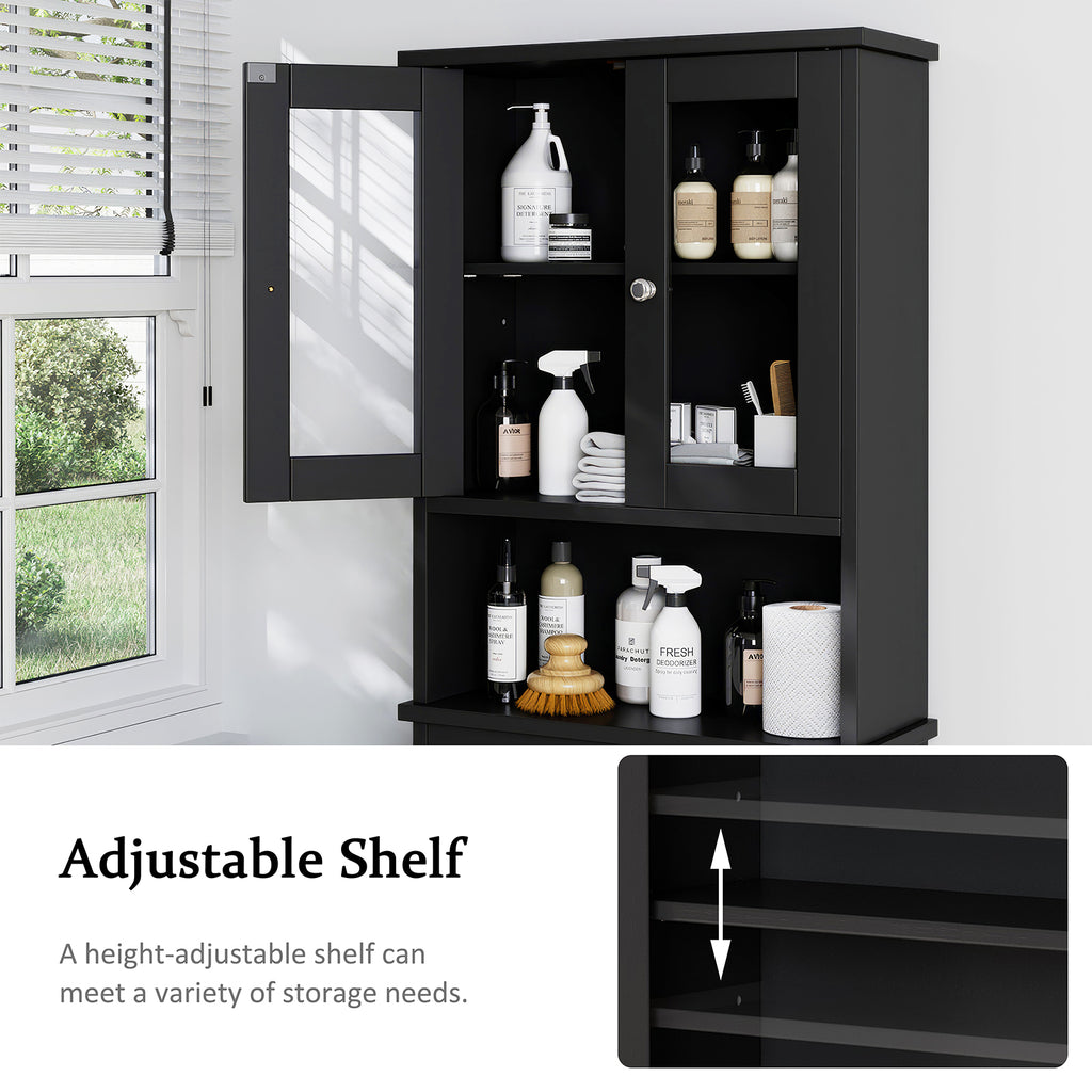 Meilocar Over the Toilet Storage Cabinet, Bathroom Storage Cabinet, 65.4 Inch Space Saver, Storage Organizer Over Toilet with Glass Doors and Adjustable Shelf